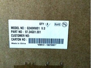 RGB 24 дюйм 300cd/m2 91PPI TFT ЖК-панель G240HW01 V0 89/89/89/89 (Тип.)